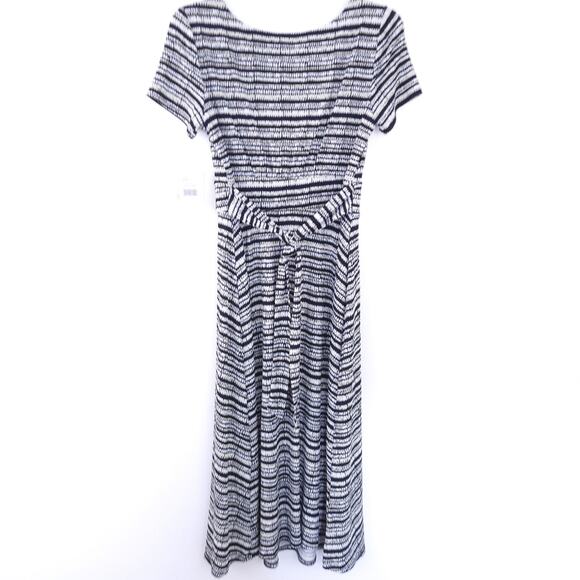 NEW Danny & Nicole Midi Dress Small Women, Modest, Black, WhiteTan, Short Sleeve - Picture 2 of 7